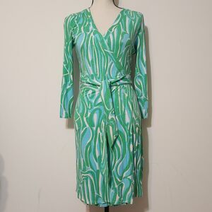 Lilly Pulitzer Meridian Turquoise Blue and Kelly Green Swirl Wrap Dress sz S